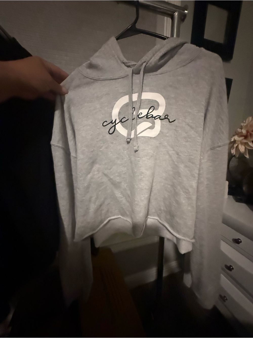 Cyclebar Light Gray Cropped Hoodie Sweatshirt
